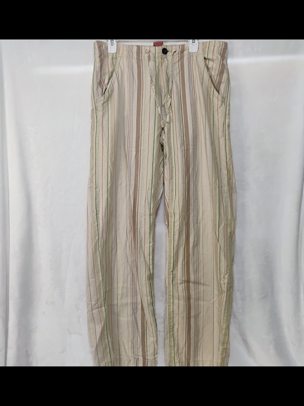 Vtg Guess Mens 33x32 Striped 100% Cotton Pants Y2K Beach Casual Logo Relaxed B